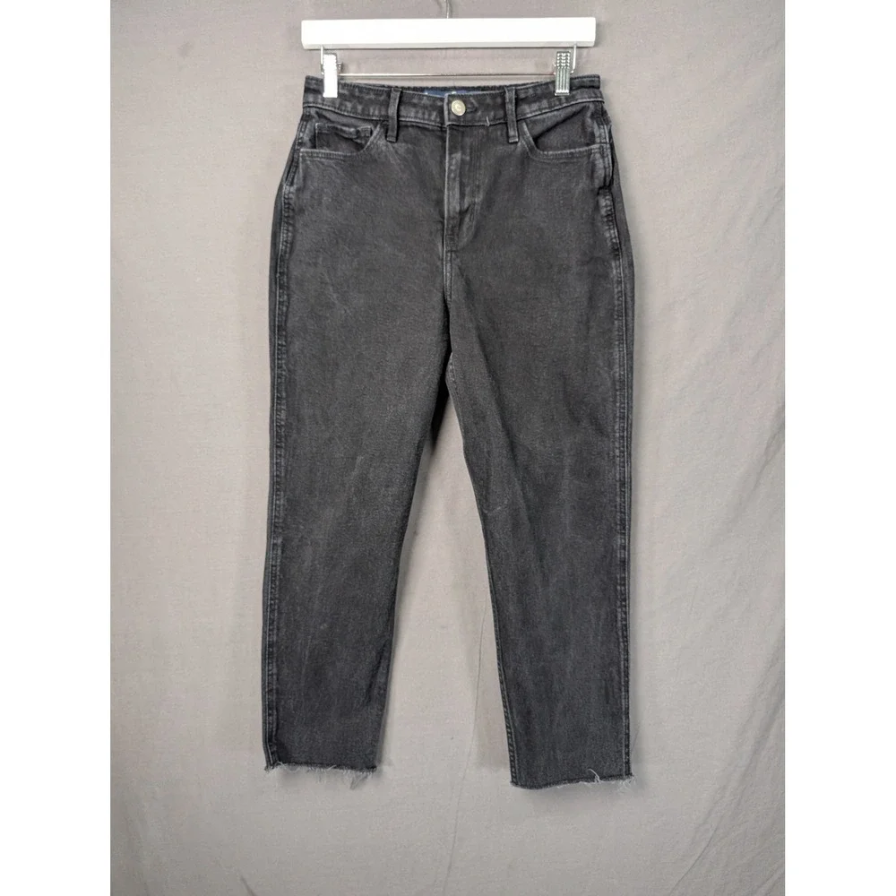 Hollister Ultra High-Rise Mom Jean Black Frayed Hem 7S W28 L25